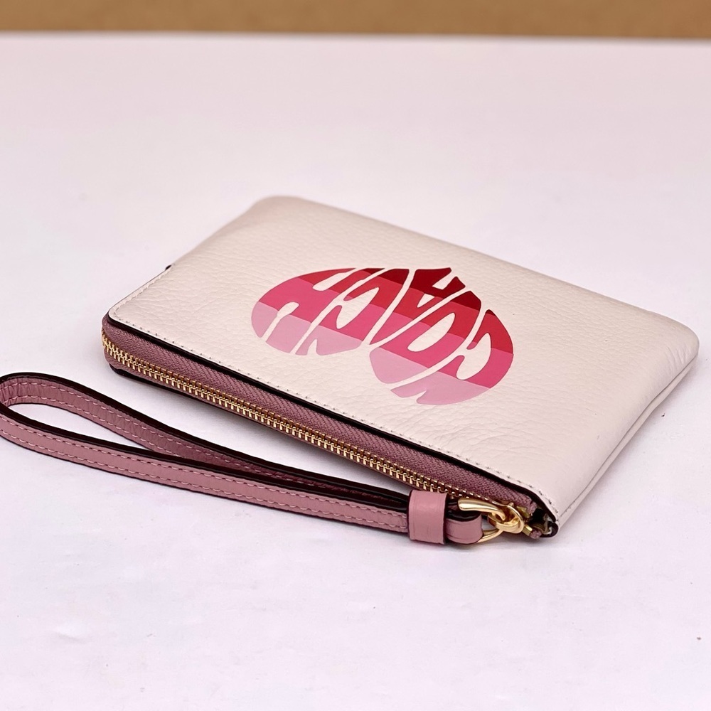 COACH Corner Zip Wristlet Wallet With Stripe Heart Motif - Picture 9 of 15